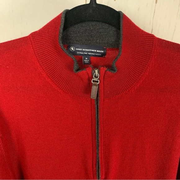 Hart Schaffner Marx Quarter-Zip Sweater red Medium 100% merino wool - Picture 4 of 9